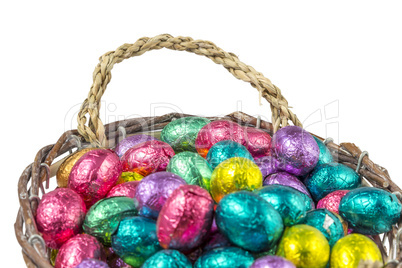 colorful chocolate easter eggs in a basket