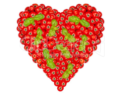 Großes Herz aus Tomaten mit Basilikum