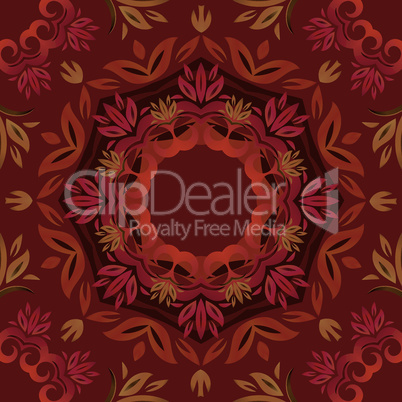 Abstract dark red floral background with round vector pattern