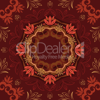 Abstract red floral background with round vector pattern