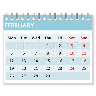 calendar sheet for february