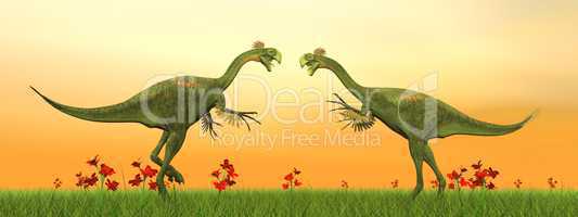 gigantoraptor dinosaurs fight - 3d render