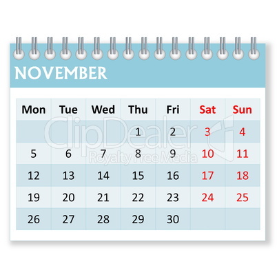 calendar sheet for november