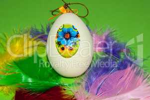 Easter egg and bird feathers.