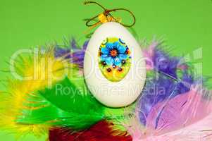 Easter egg and bird feathers.