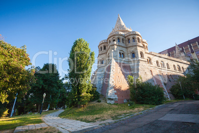 Fisherman's Bastion lit by sunset