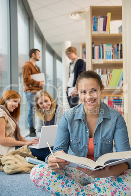 happy student in school library