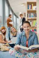 happy student in school library