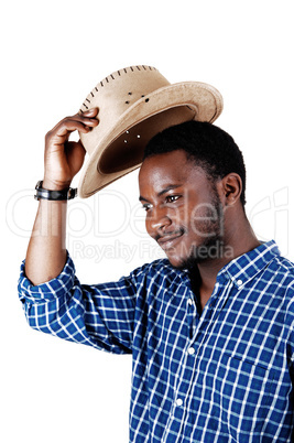 black man lifting his hat.