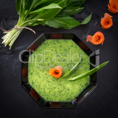 bear allium soup with smoking salmon