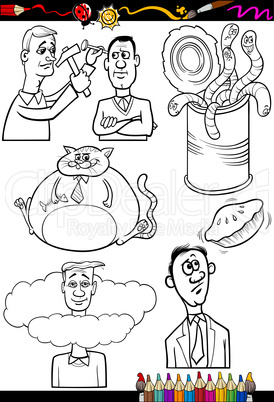 cartoon sayings set for coloring book