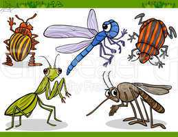happy insects set cartoon illustration