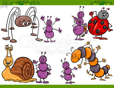 happy insects set cartoon illustration