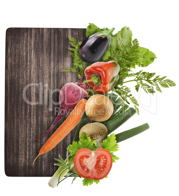 cutting board and vegetables