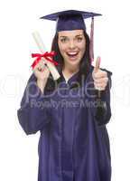 Mixed Race Graduate in Cap and Gown Holding Her Diploma