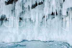 Icy frozen splash on a ice wall