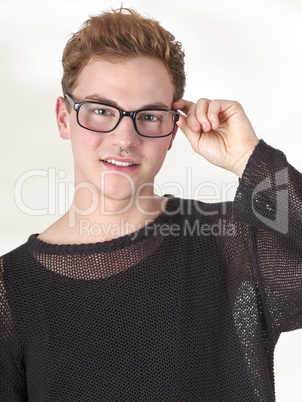 young casual man with glasses