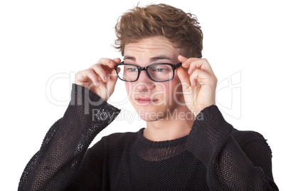 young casual man with glasses