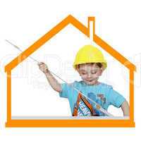 child with construction helmet symbolic in the house