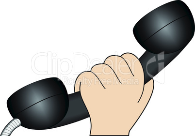 Hand with a telephone handset
