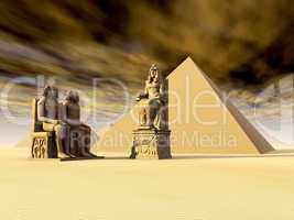 Ägyptische Pyramiden und Statuen