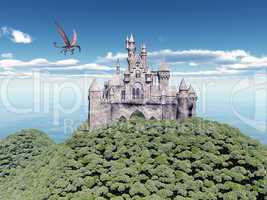 fliegender drache und schloss