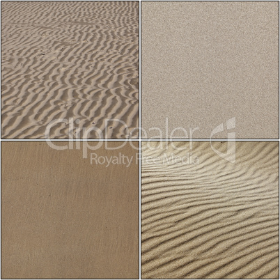 Collage mit vier Fotos von Sand an einem Strand