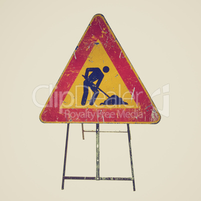 Retro look Road work sign