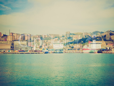 Retro look View of Genoa Italy from the sea