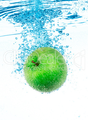 green apple in the water.