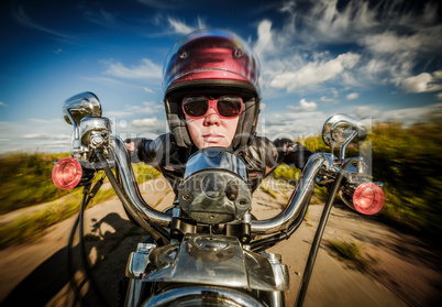 Biker girl and motorcycle (fisheye lens)