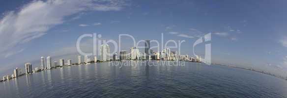 miami city skyline fisheye view panorama at day