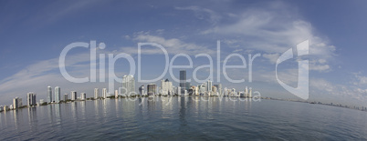 miami city skyline fisheye view panorama at day