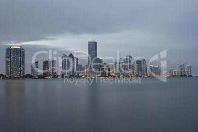 miami city skyline panorama at sunset