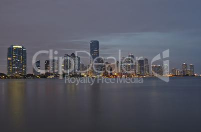 miami city skyline panorama at sunset