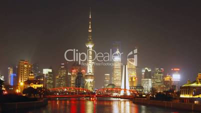 time lapse of shanghai garden bridge skyline at night