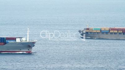 Cargo Container Ships Passing