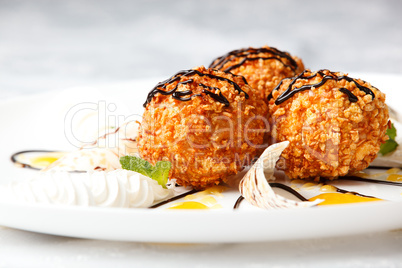 delicious dessert with fried ice cream