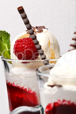 raspberry parfait with ice cream