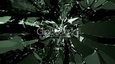 Broken and Shattered glass with slow motion. Alpha