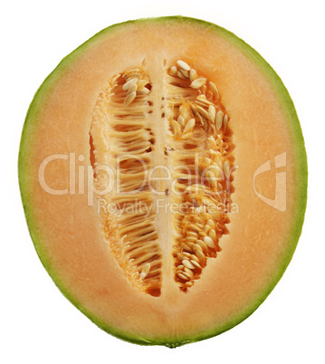 half of an orange honeydew melon