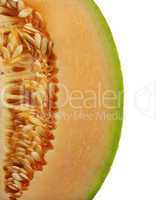 side of an orange honeydew melon