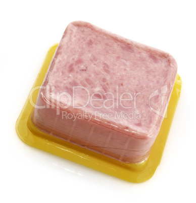 sliced  cooked ham in plastic package