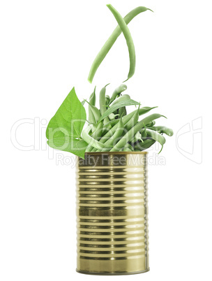 tin can with raw green beans