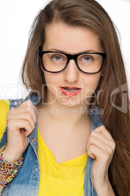 sensual girl wearing geek glasses isolated