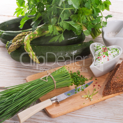 have breakfast curd with chives