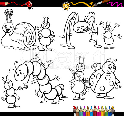 funny insects set for coloring book