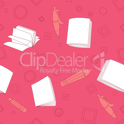 School notes seamless pattern on pink background