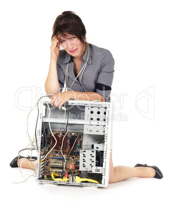 woman crying on computer