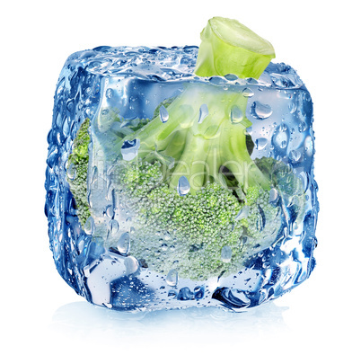 Broccoli in ice cube